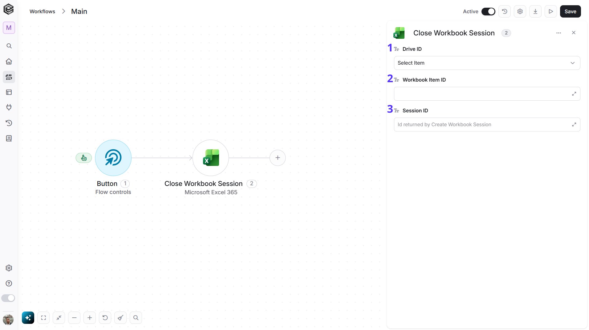 Microsoft Excel 365 — Close Workbook Session action