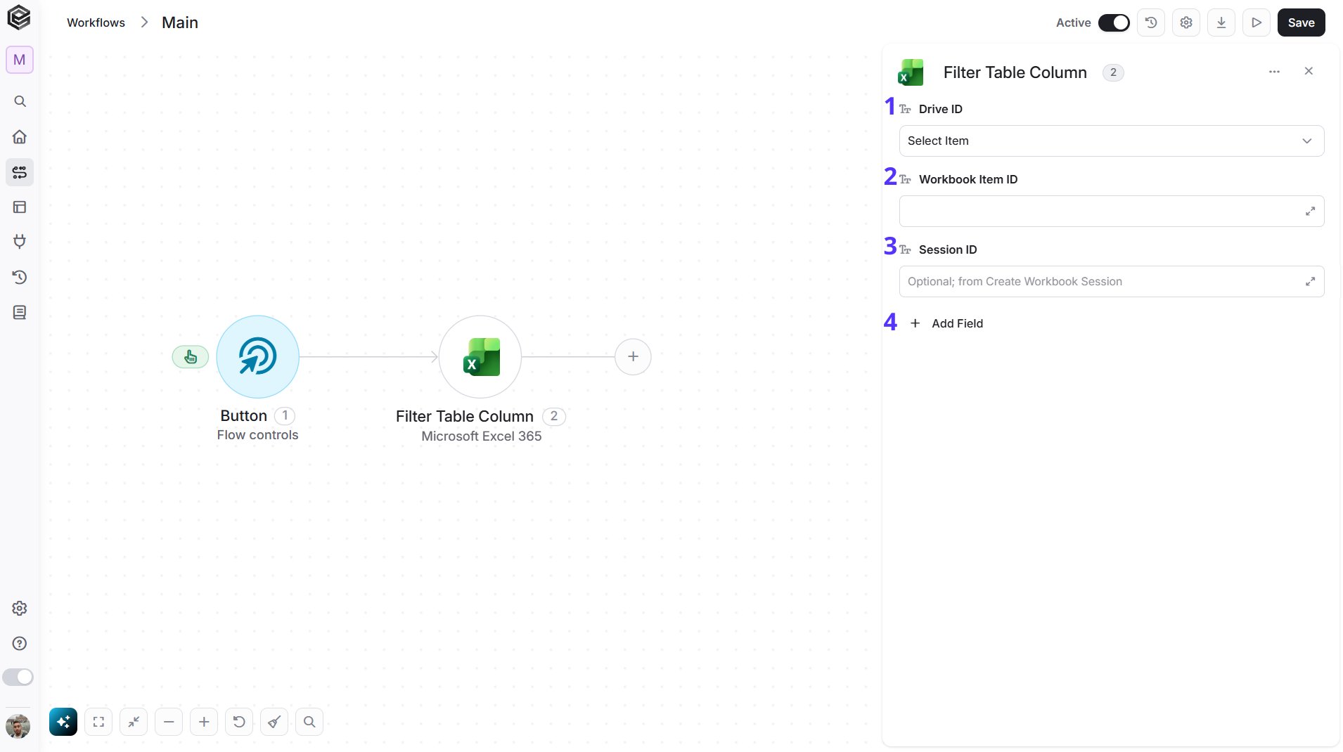 Microsoft Excel 365 — Filter Table Column action