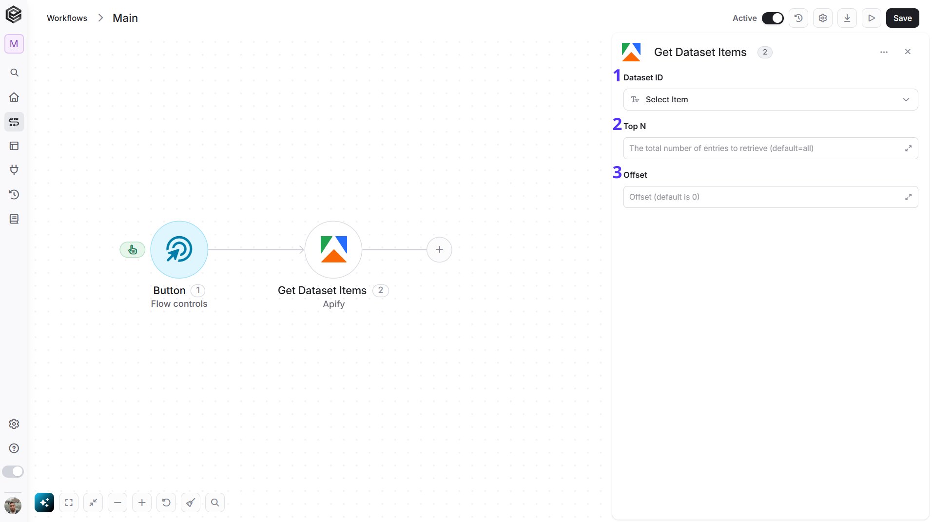 Apify — Get Dataset Items action