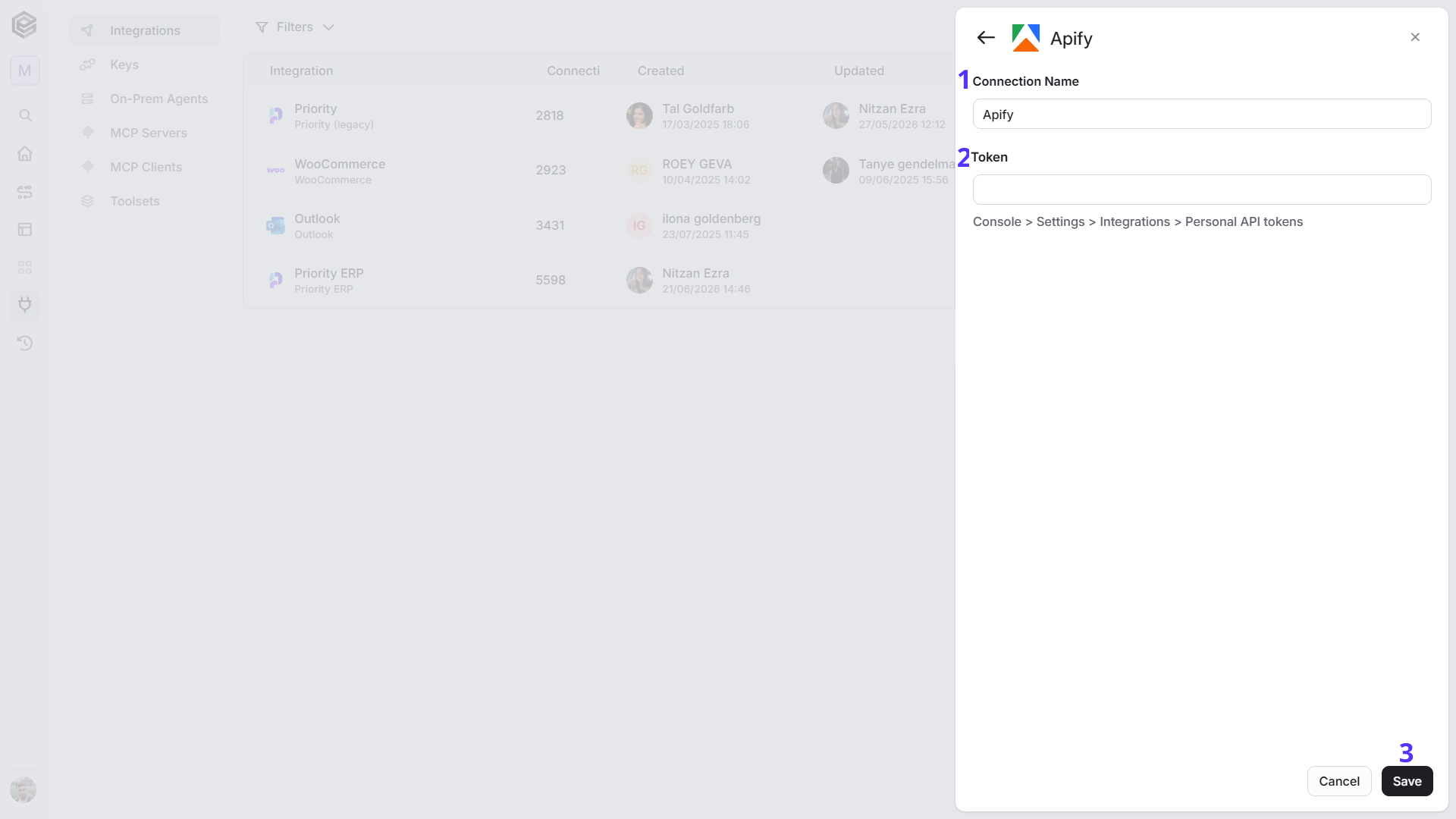 Apify — New Integration form