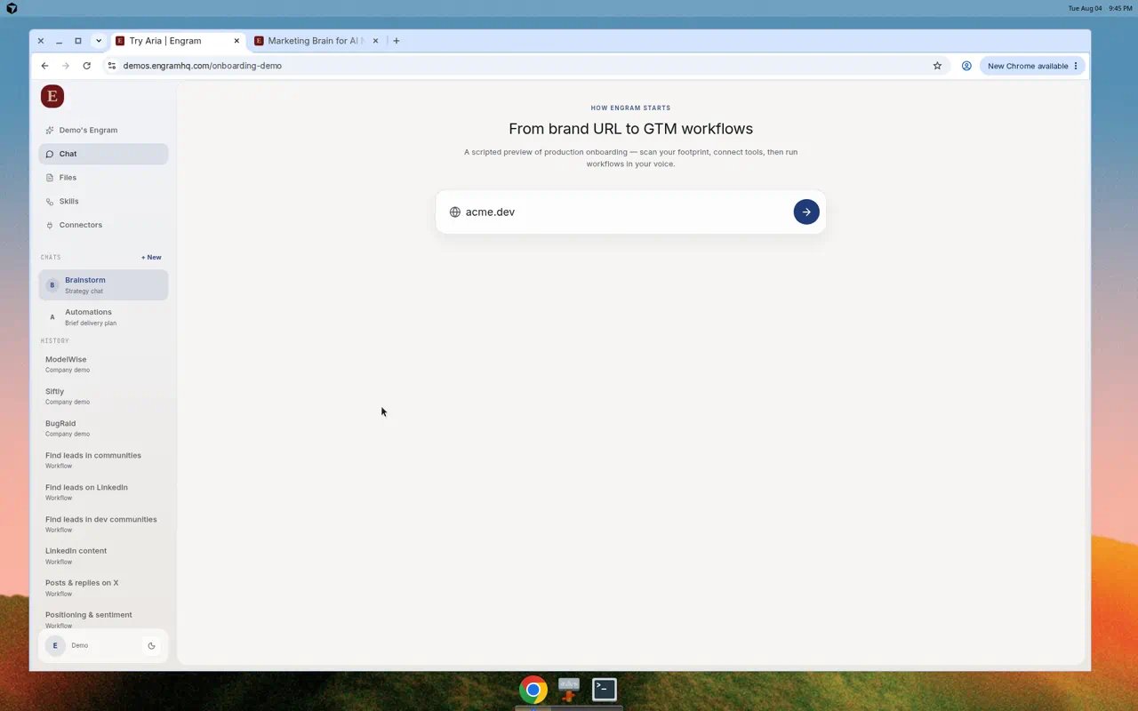 Screenshot of Engram first-run step with brand URL field