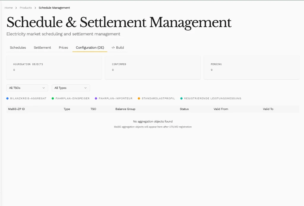 Settlement configuration tab