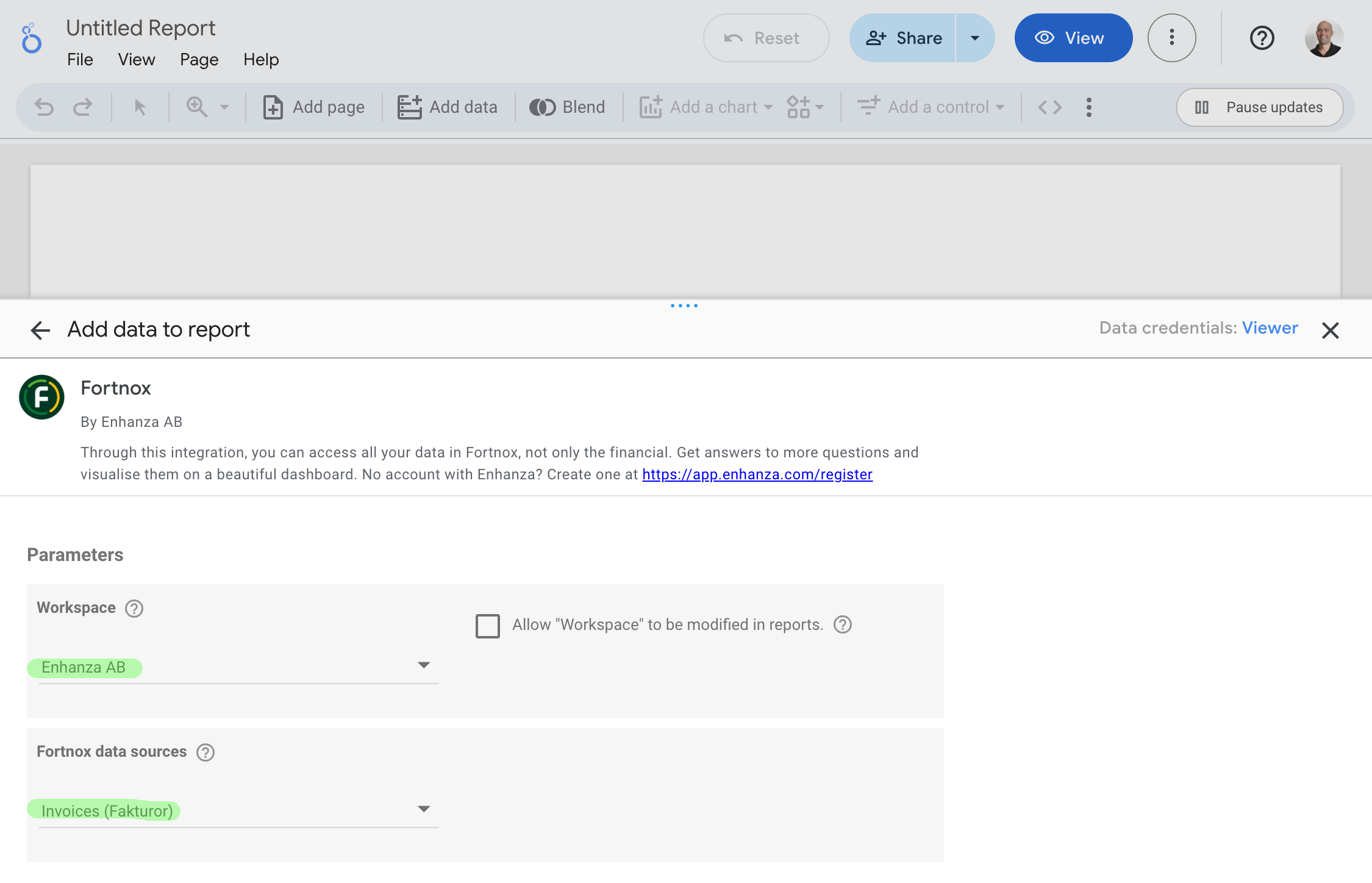 Looker Studio Select Fortnox Pn