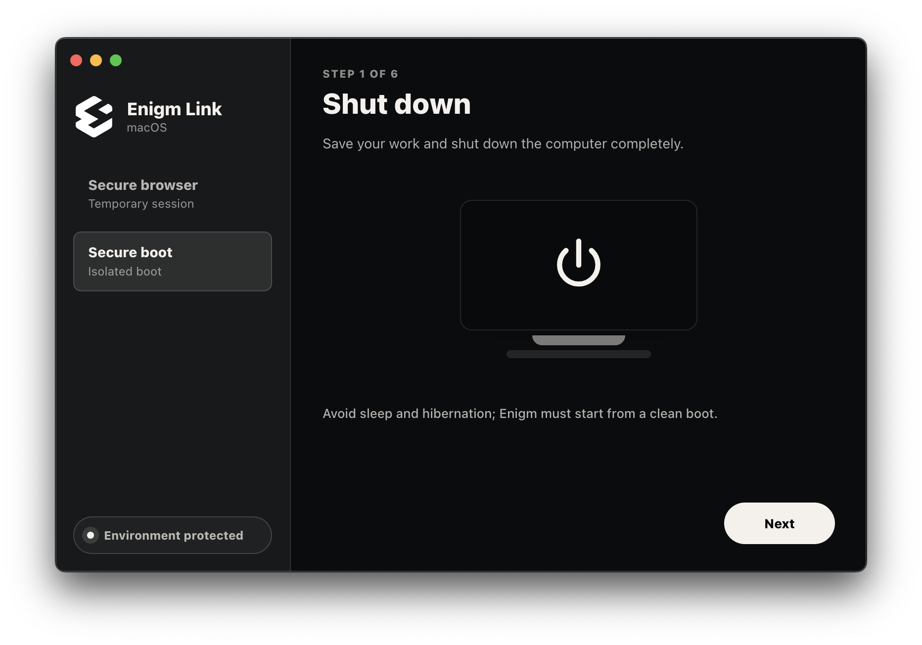 Enigm Link secure boot step one shut down