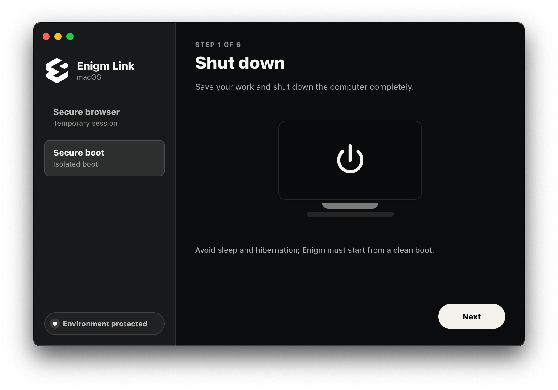 Enigm Link secure boot step one shut down