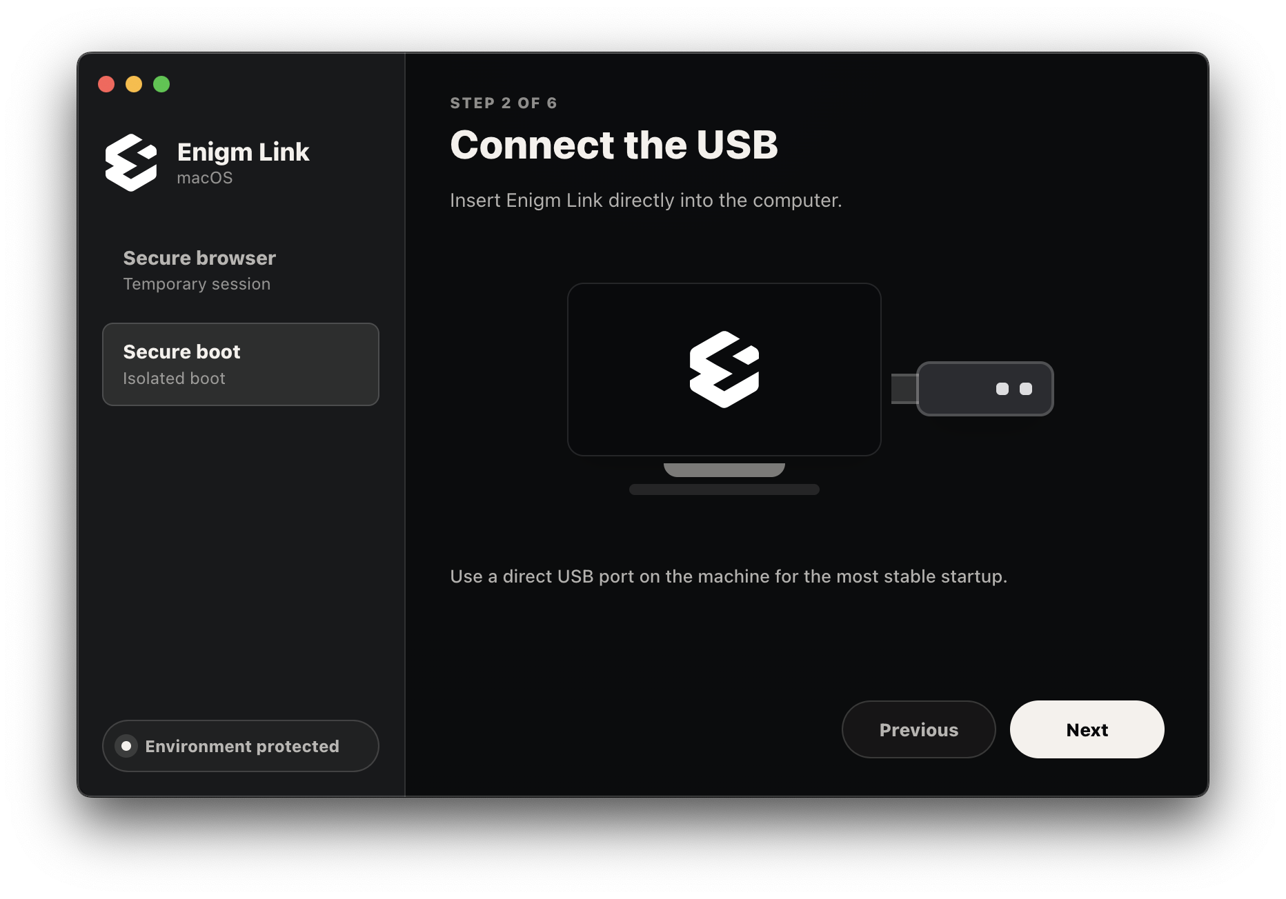 Enigm Link secure boot step two connect USB