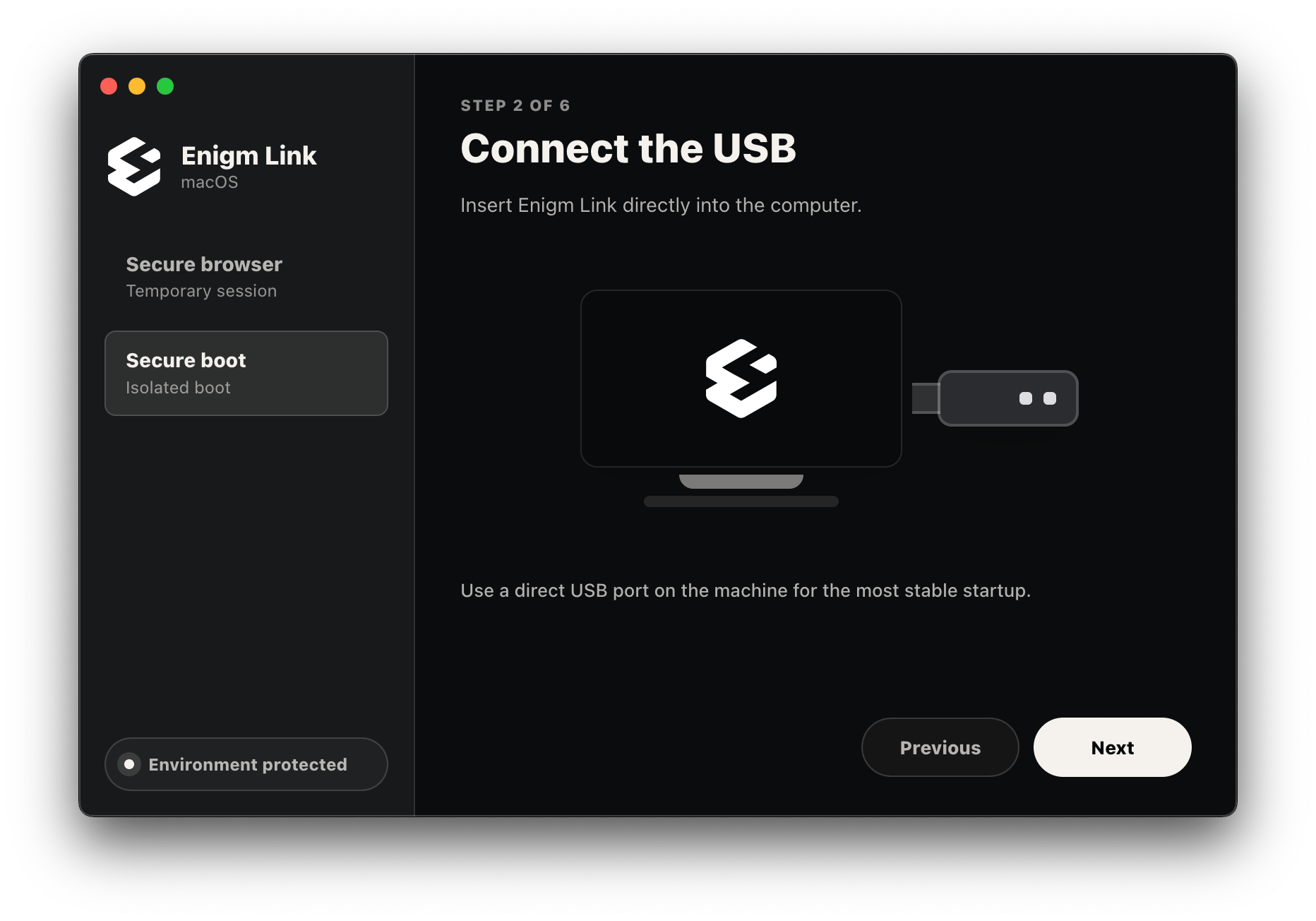 Enigm Link secure boot step two connect USB