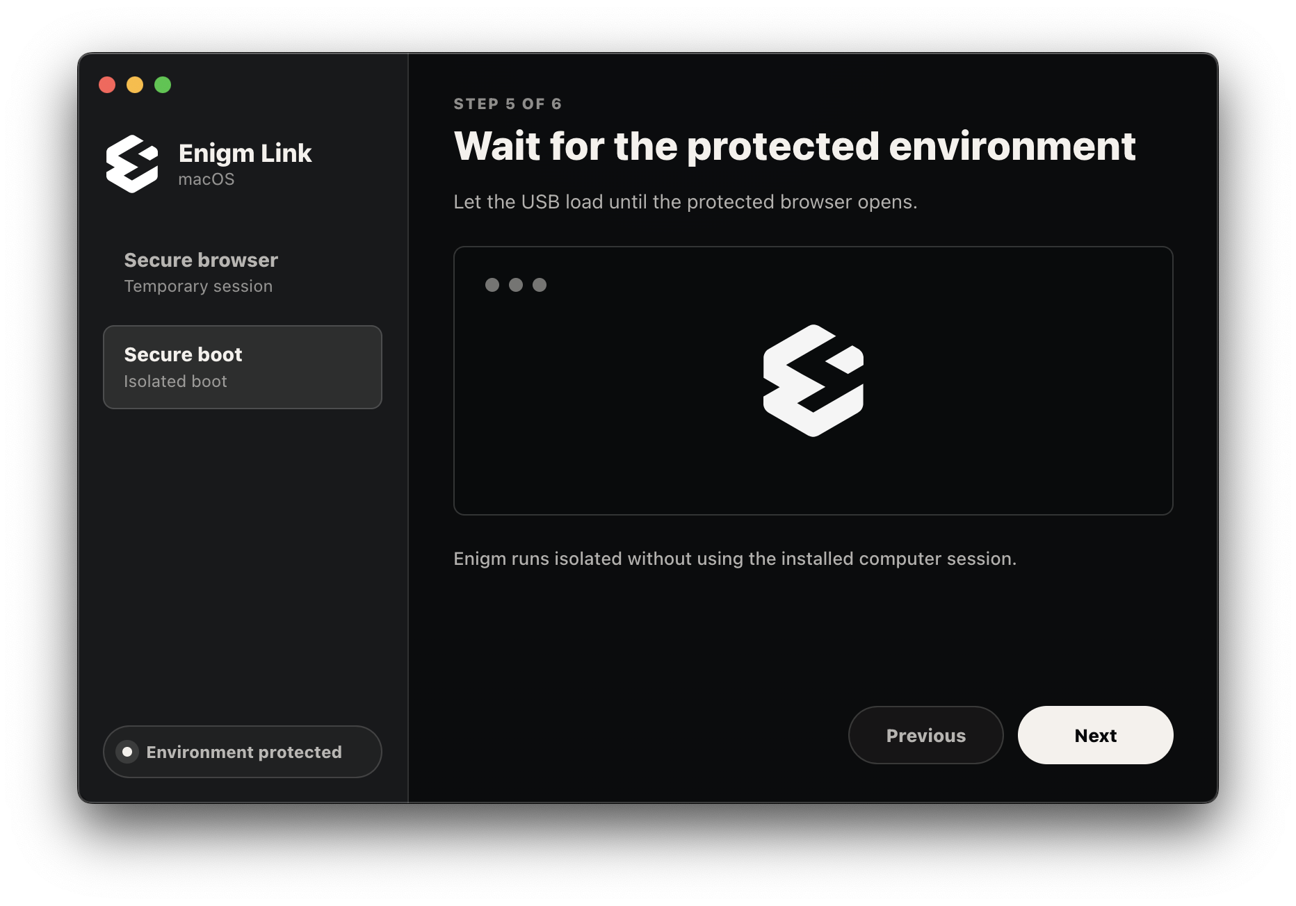 Enigm Link secure boot step five wait for protected environment