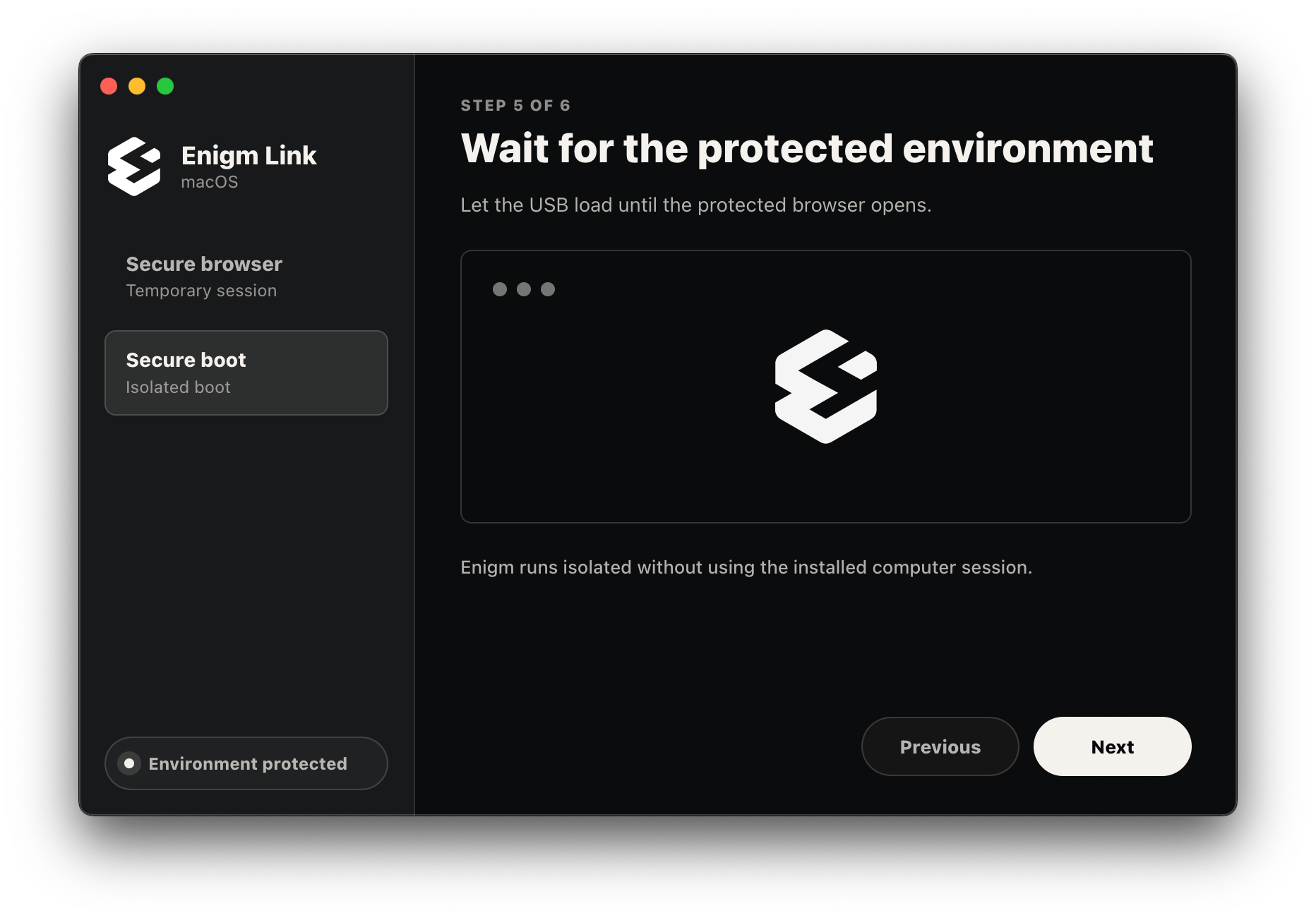 Enigm Link secure boot step five wait for protected environment
