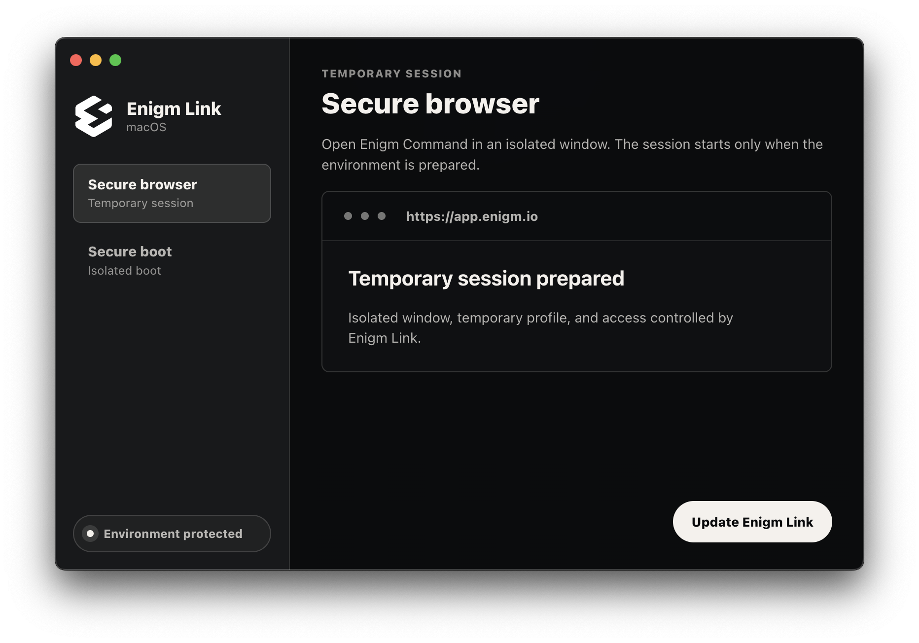 Enigm Link update available action
