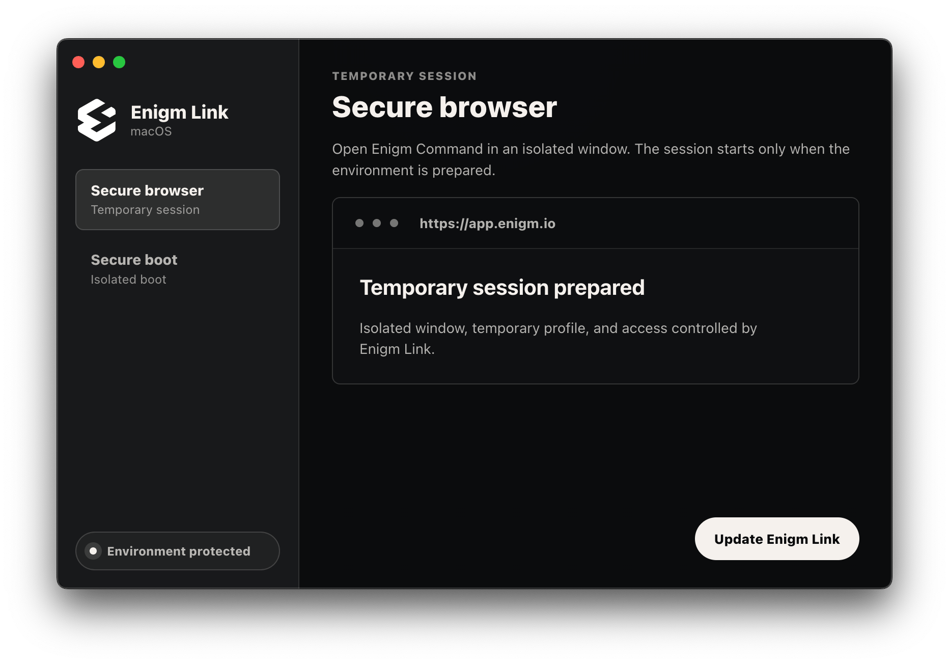 Enigm Link update available action