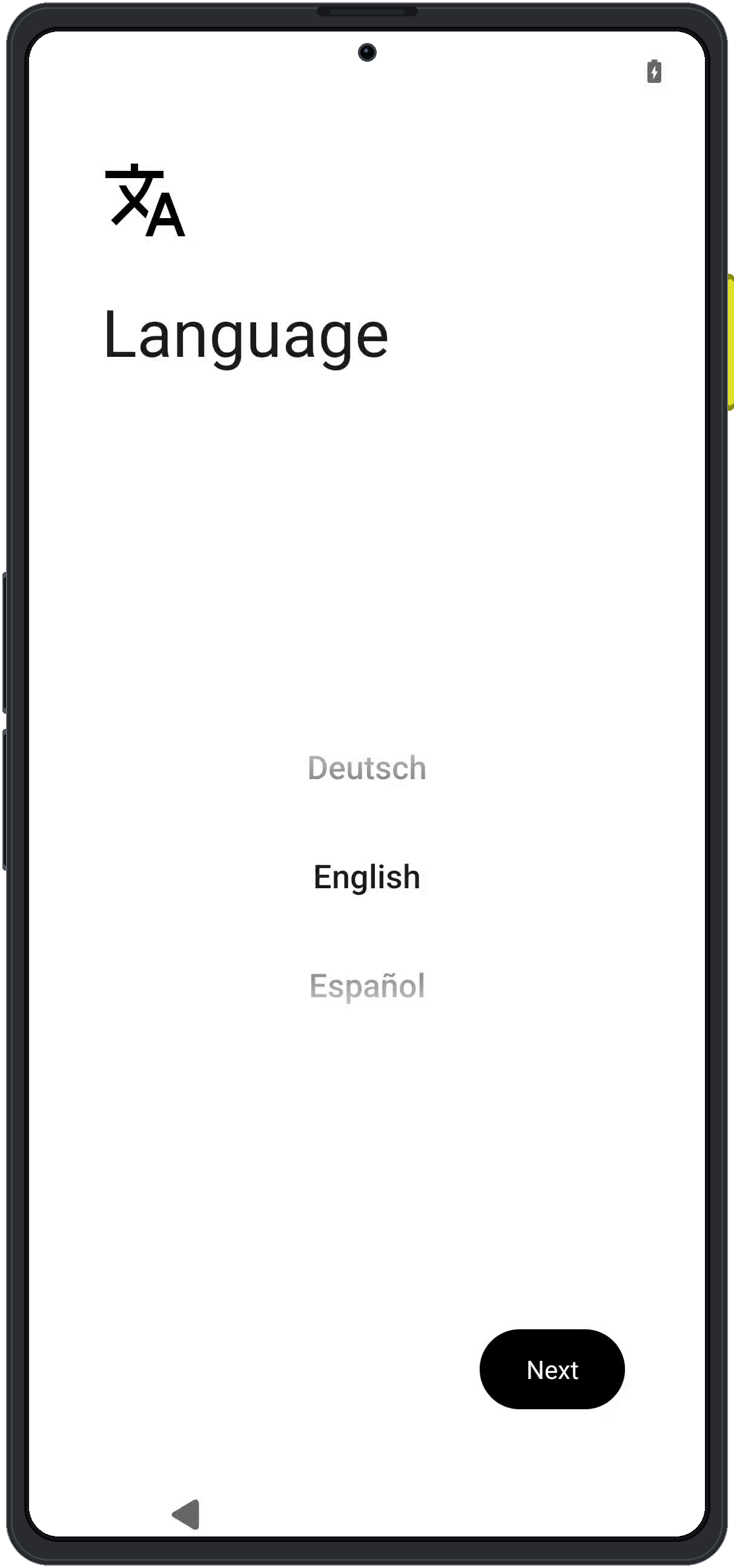 Enigm OS language selection screen