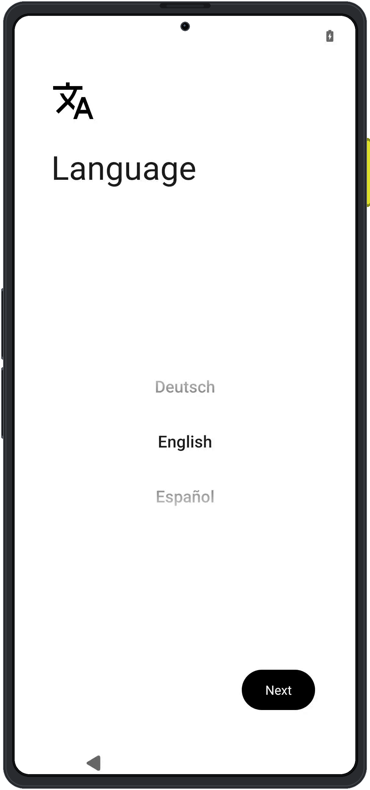 Enigm OS language selection screen