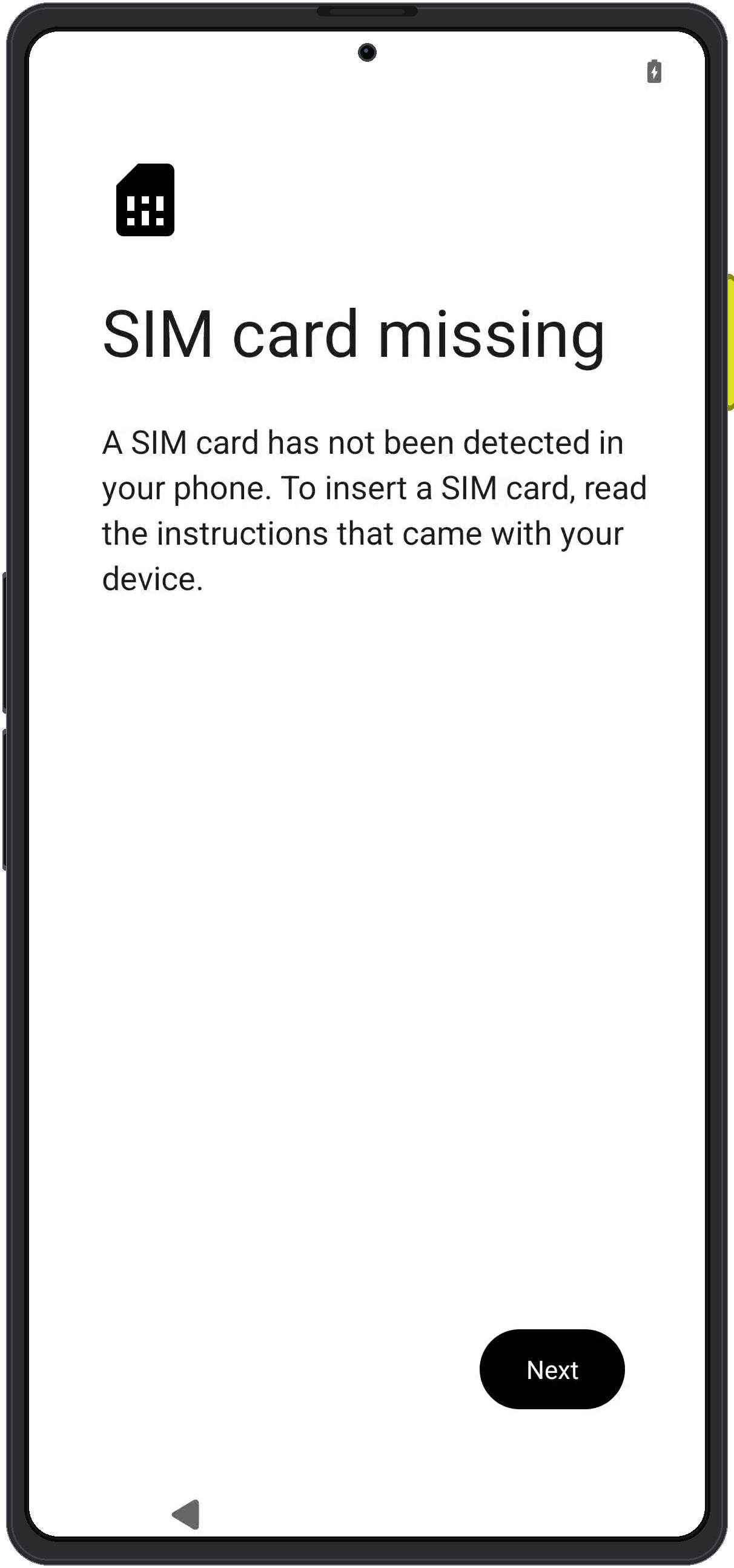 Enigm OS SIM card missing screen