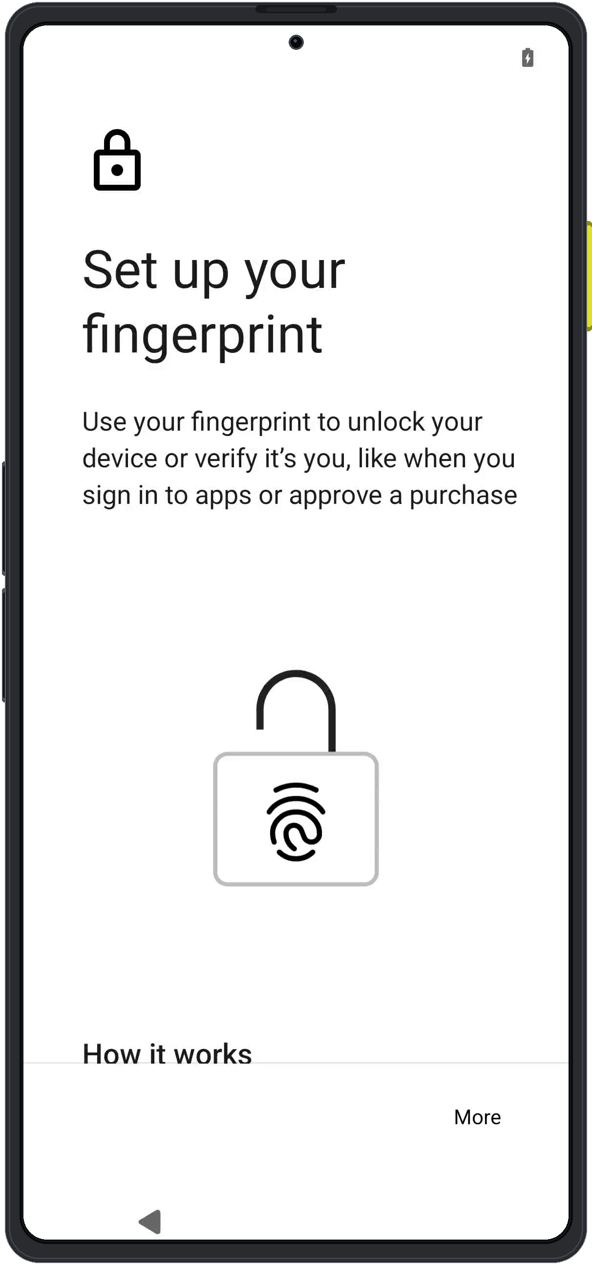 Enigm OS fingerprint enrollment introduction screen