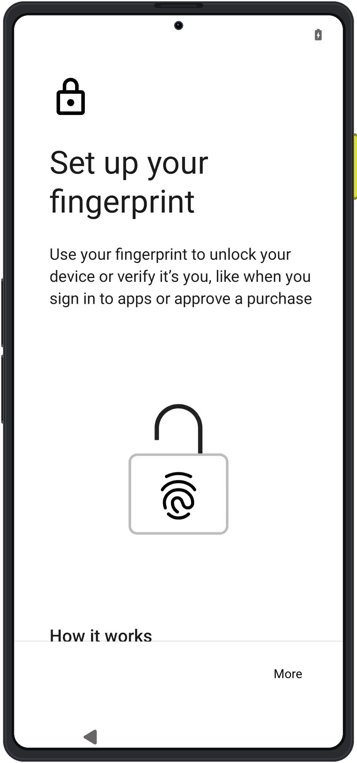 Enigm OS fingerprint enrollment introduction screen