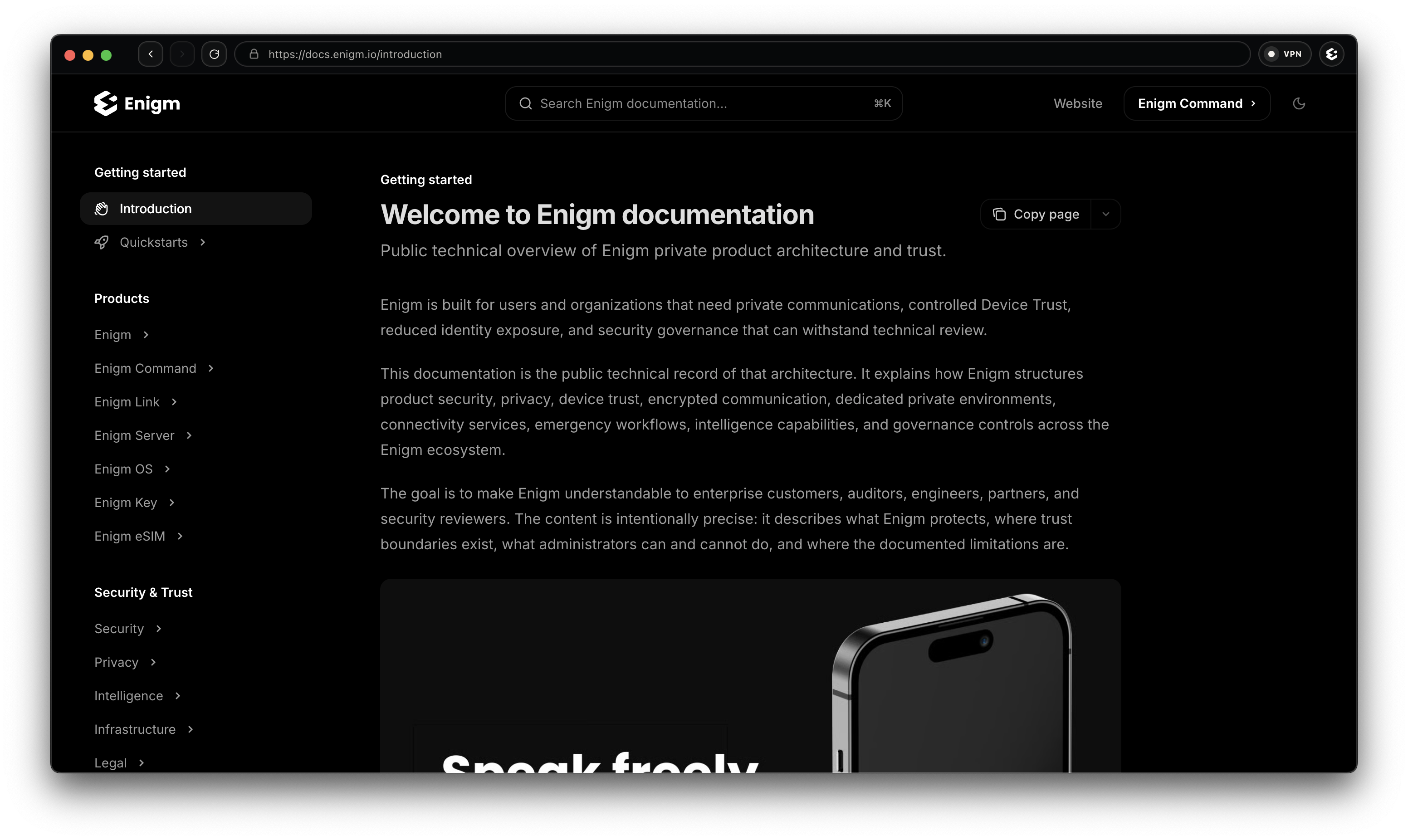 Enigm Link protected browser with Enigm documentation open