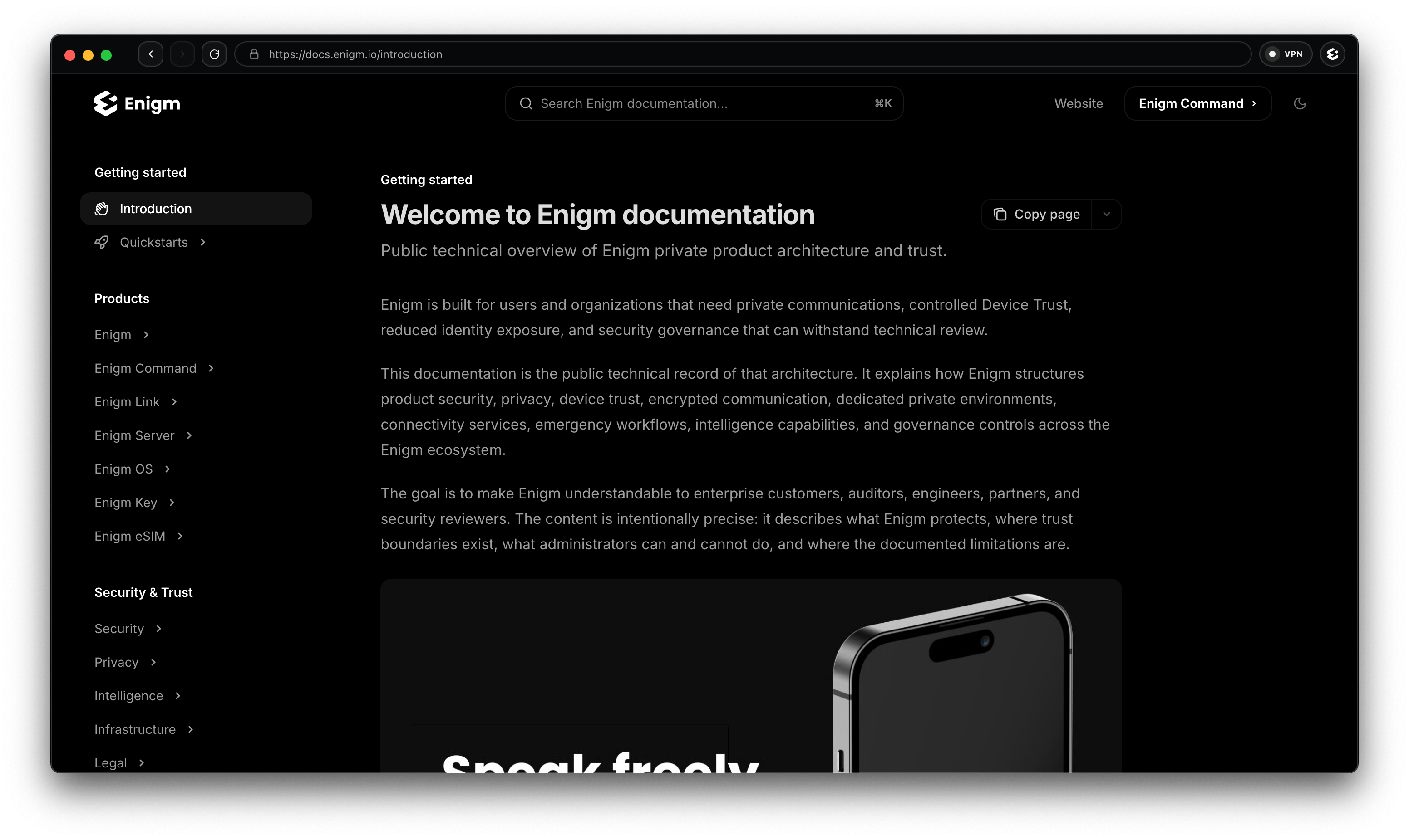 Enigm Link protected browser with Enigm documentation open