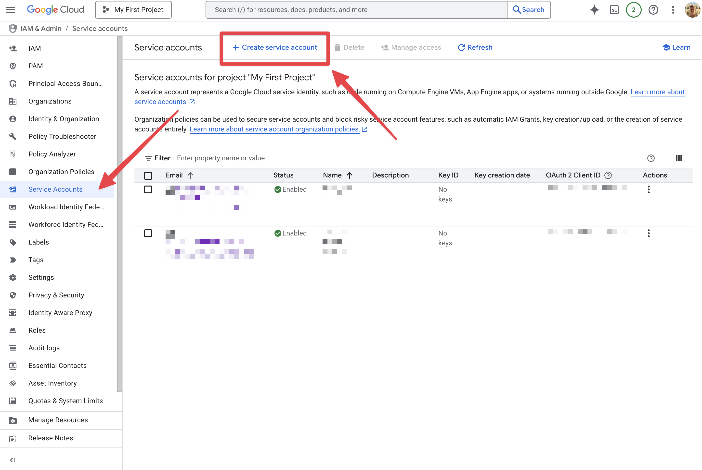 Create Service Account