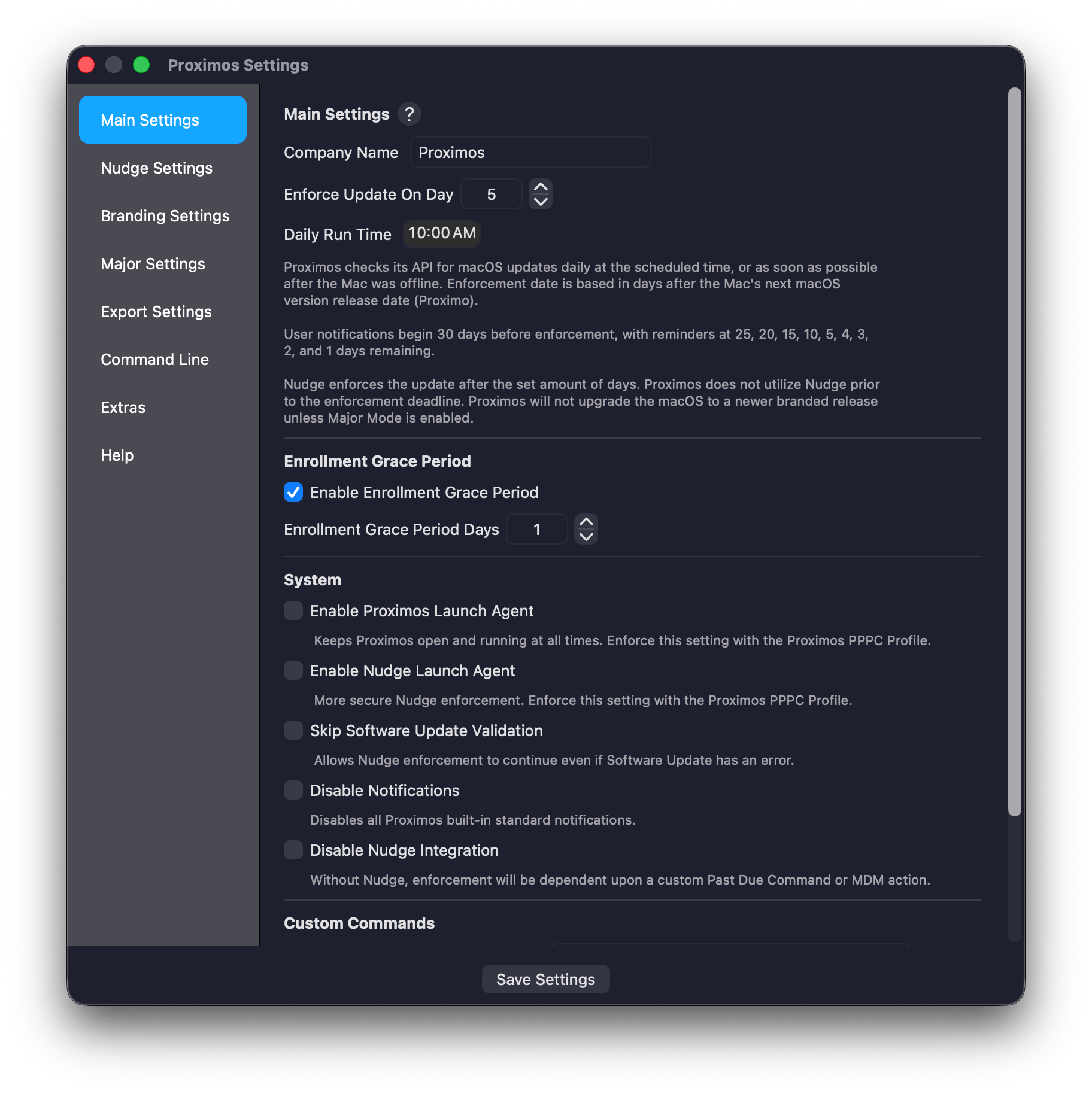 Proximos Settings Dark