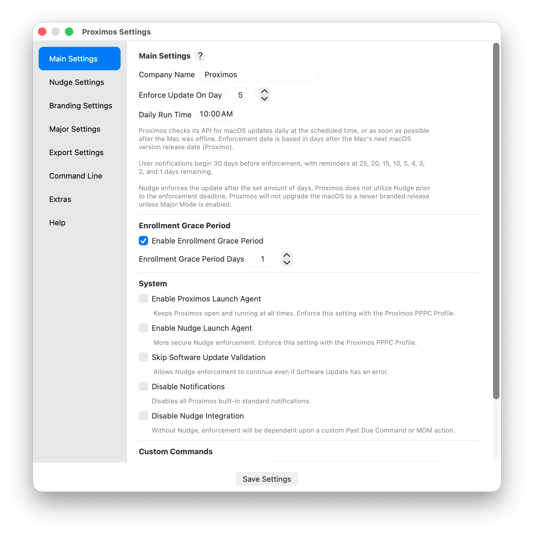 Proximos Settings Dark