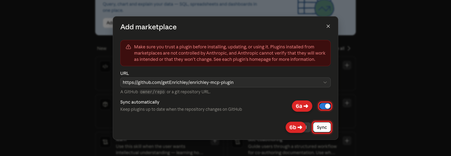 Add marketplace window highlighting Sync automatically and Sync