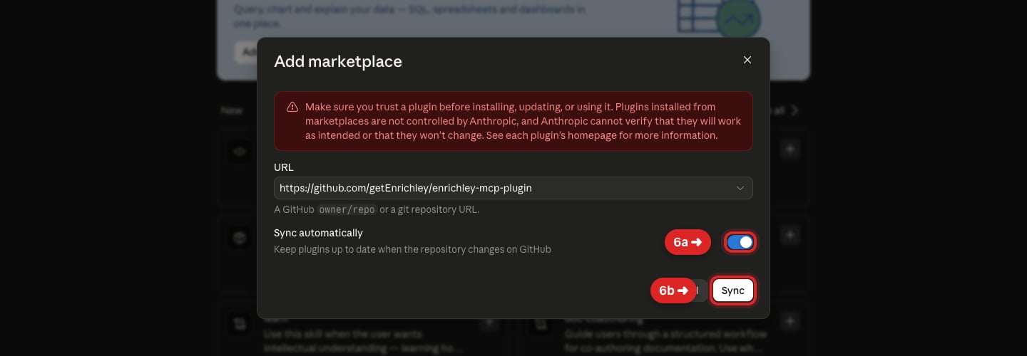 Add marketplace window highlighting Sync automatically and Sync