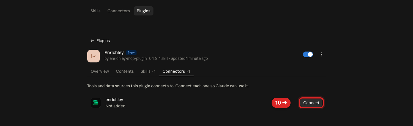 Enrichley connector tab with an arrow pointing to Connect