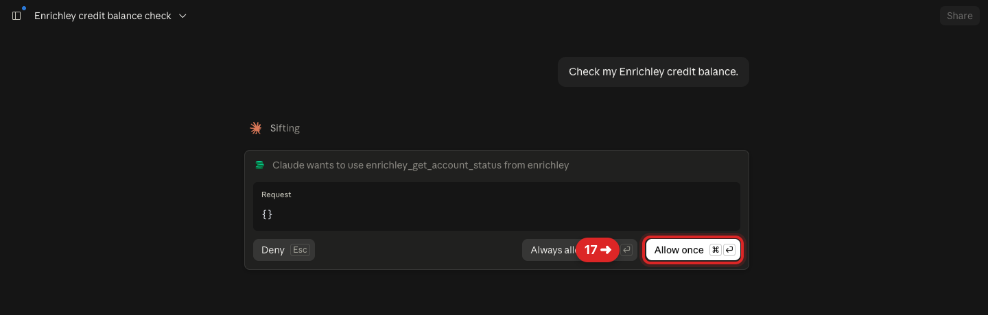 Claude permission prompt with an arrow pointing to Allow once