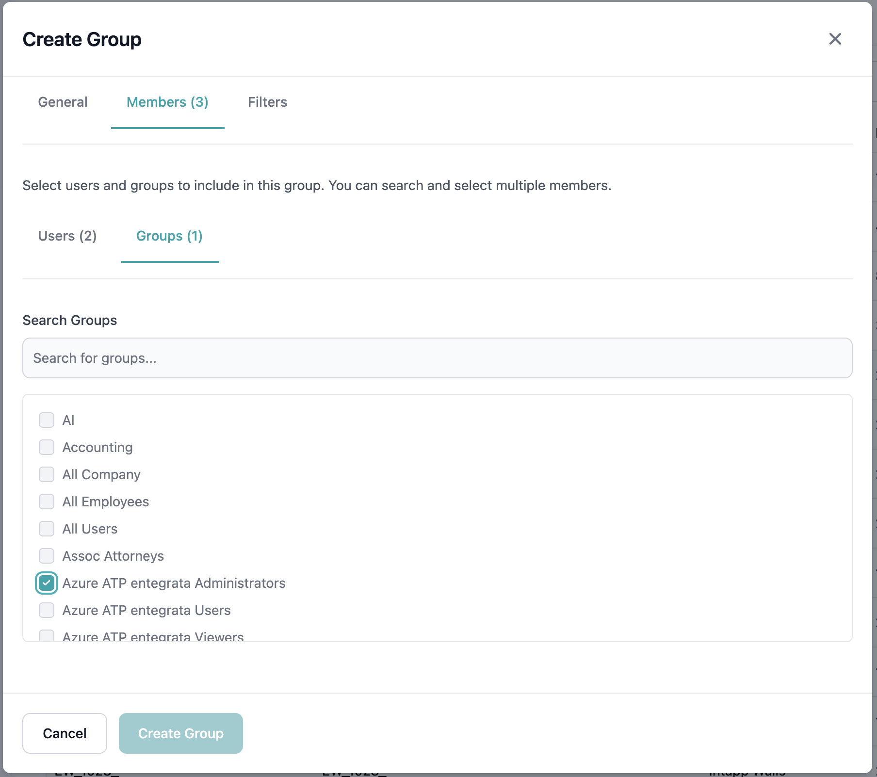Groups tab with group selection