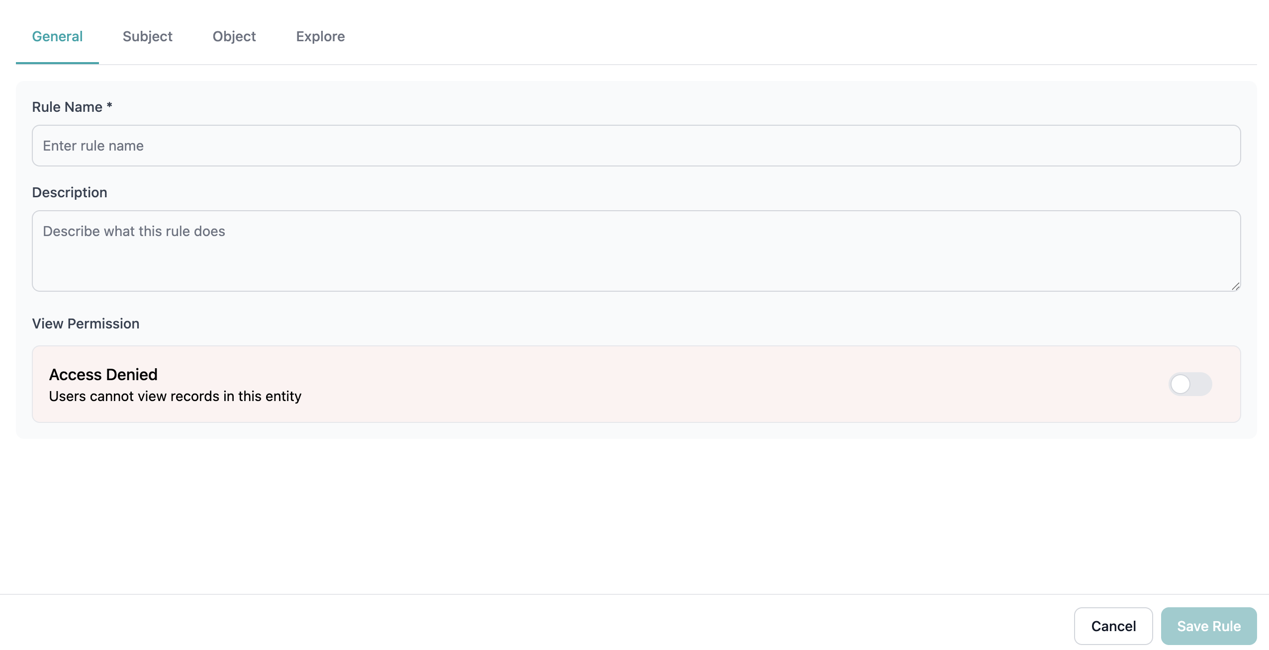 Rule Modal - General tab