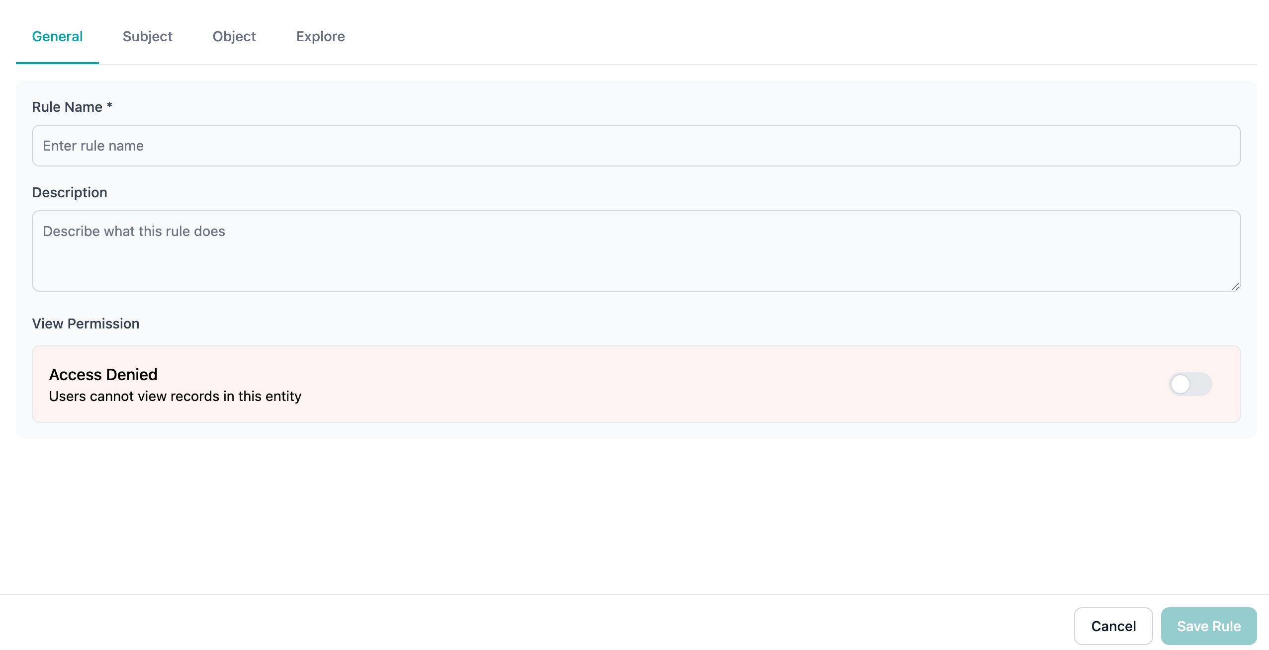 Rule Modal - General tab