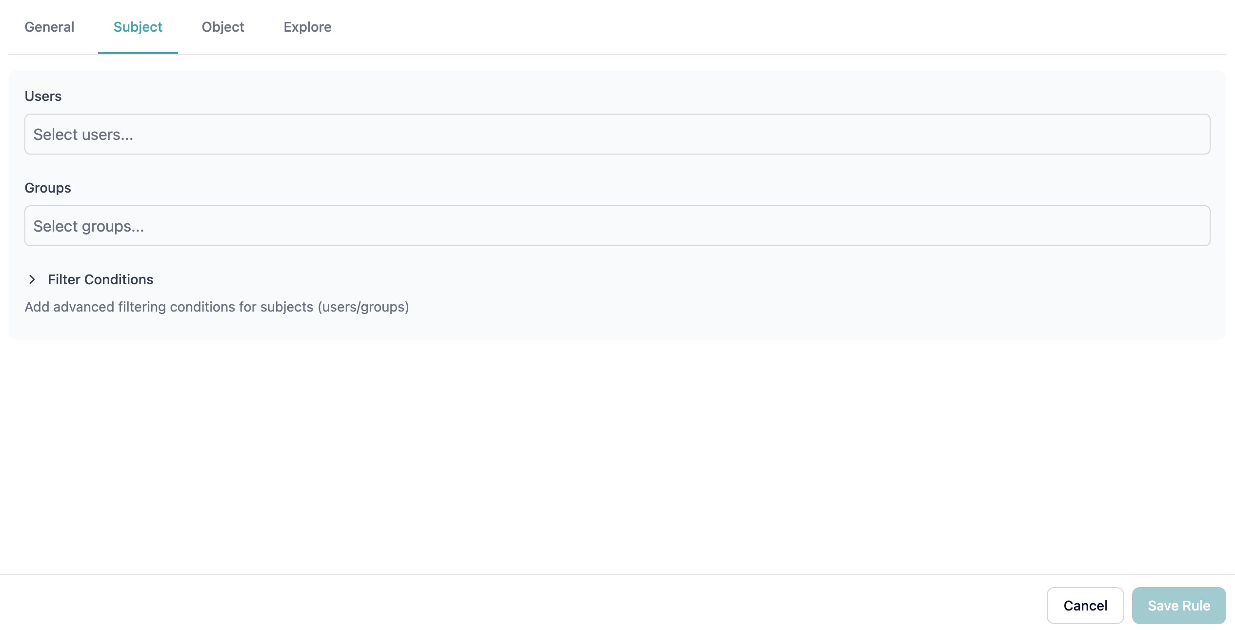 Rule Modal - Subject tab
