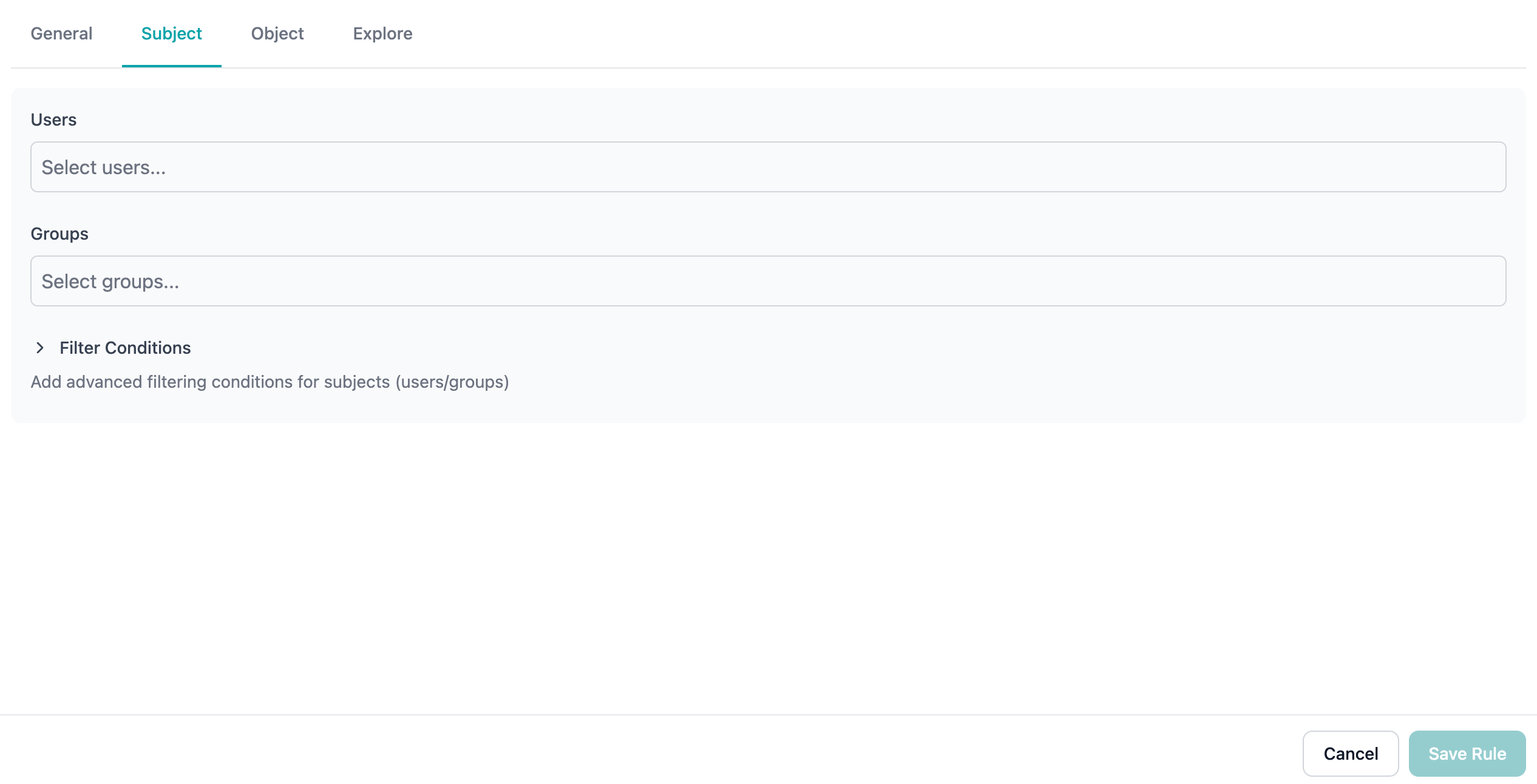 Rule Modal - Subject tab