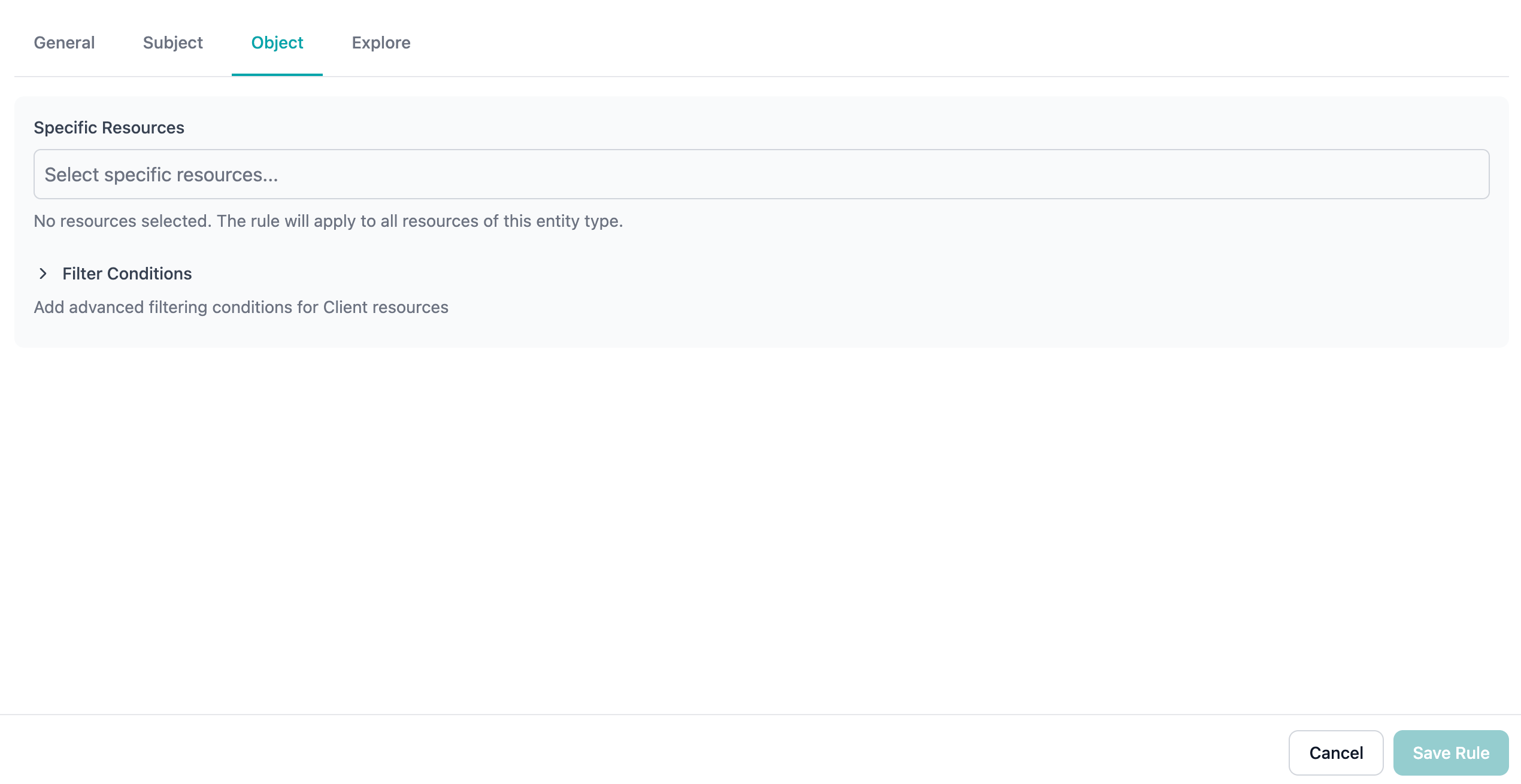 Rule Modal - Object tab