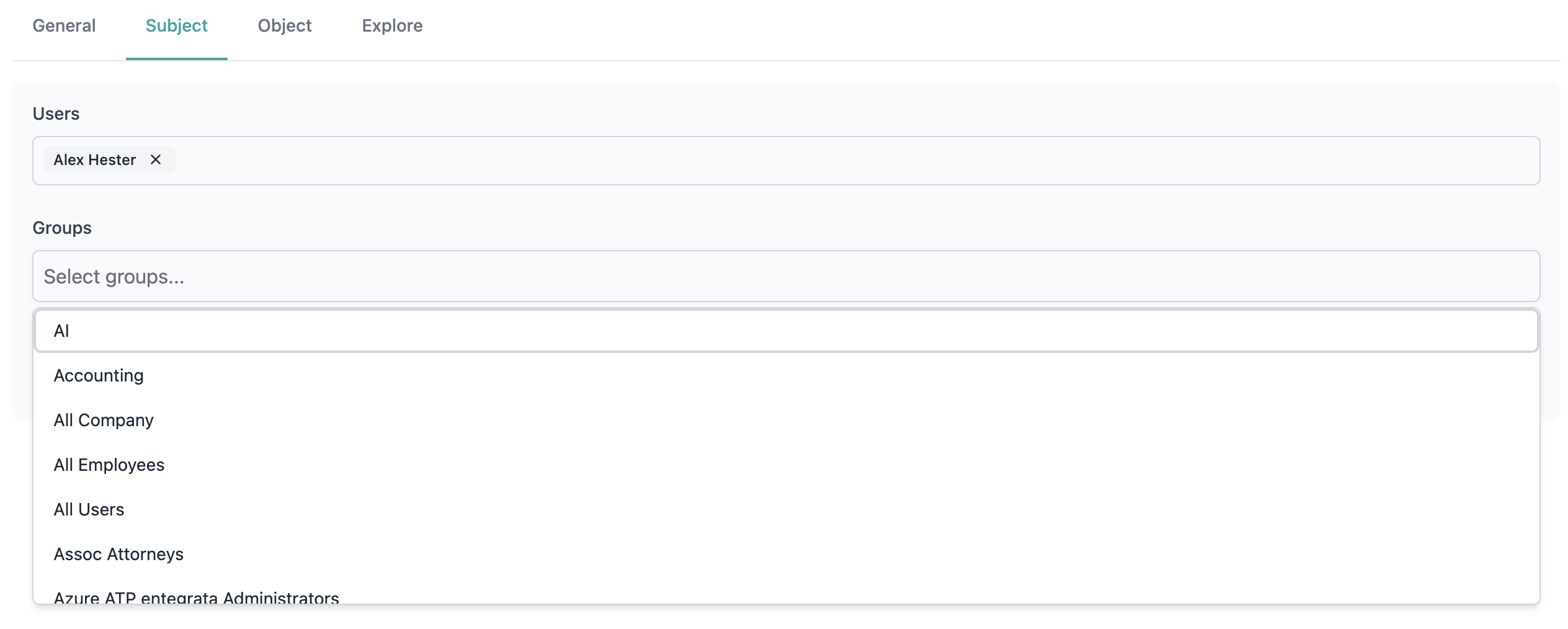 Group selection dropdown