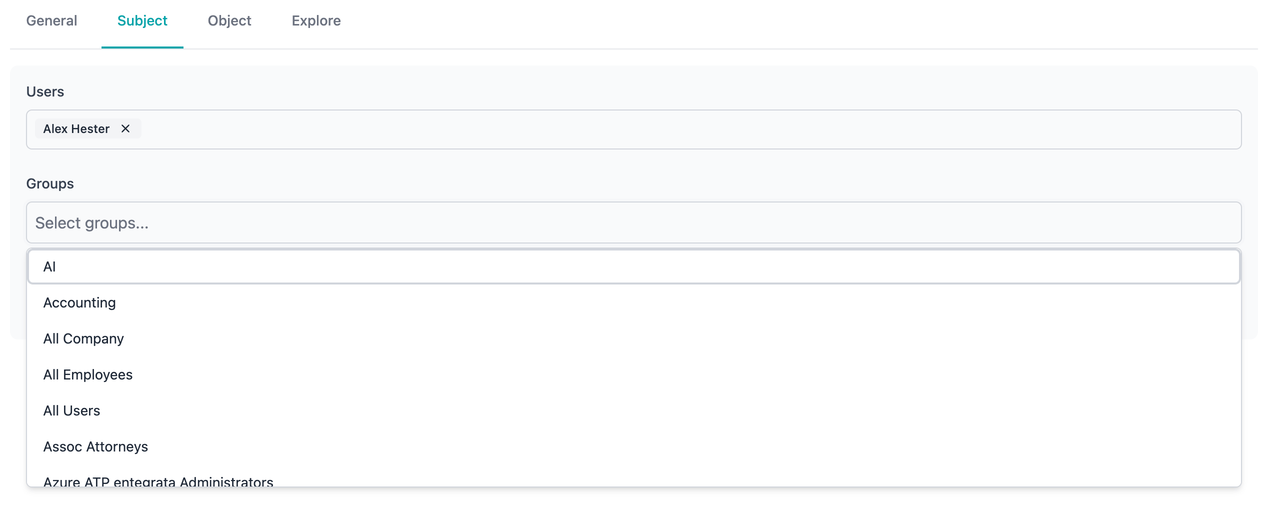 Group selection dropdown