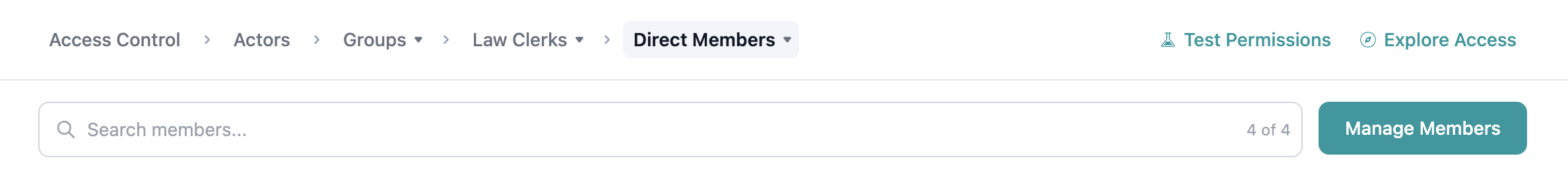 Test group permissions button