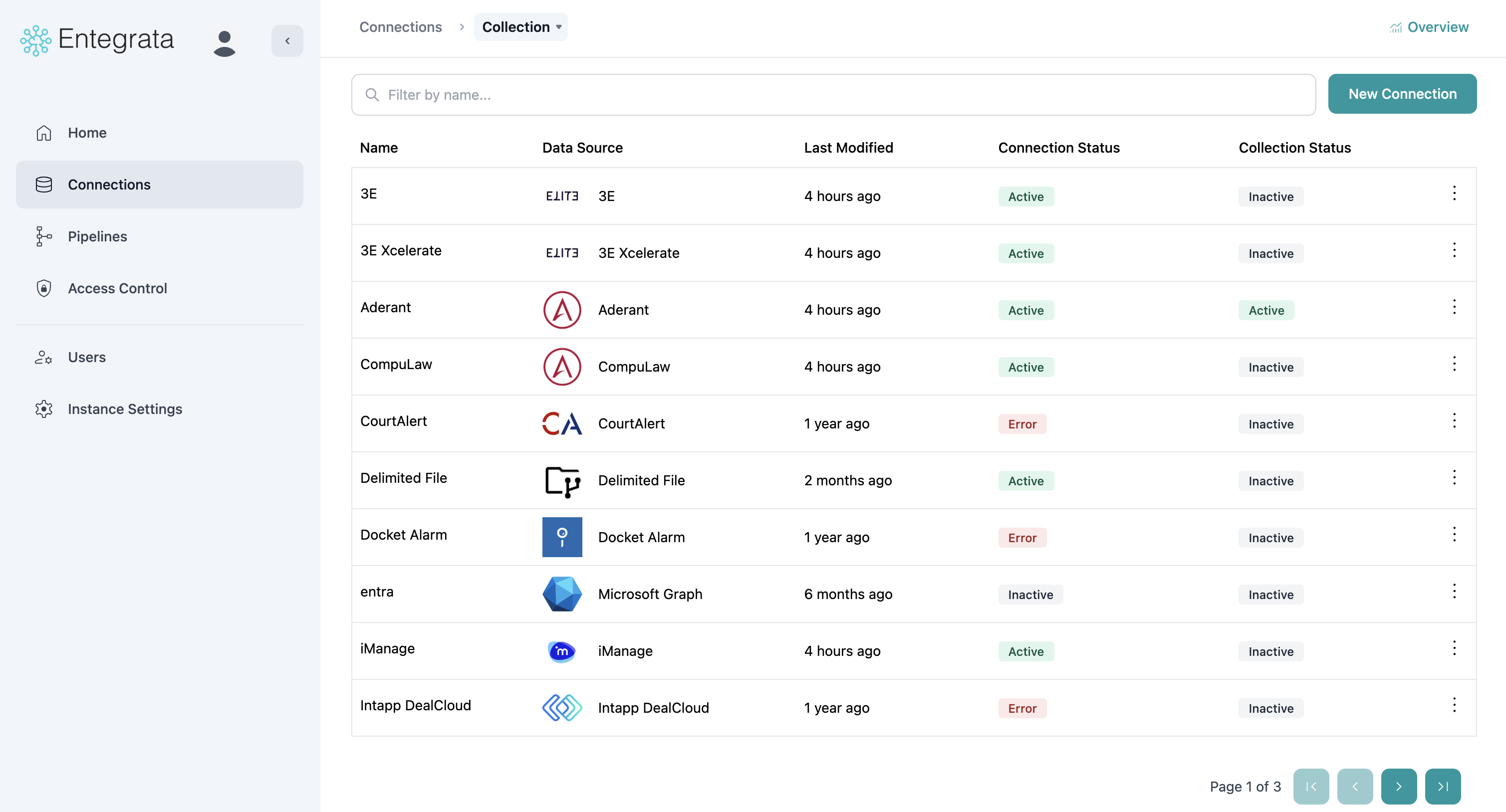 Connections list showing configured data sources
