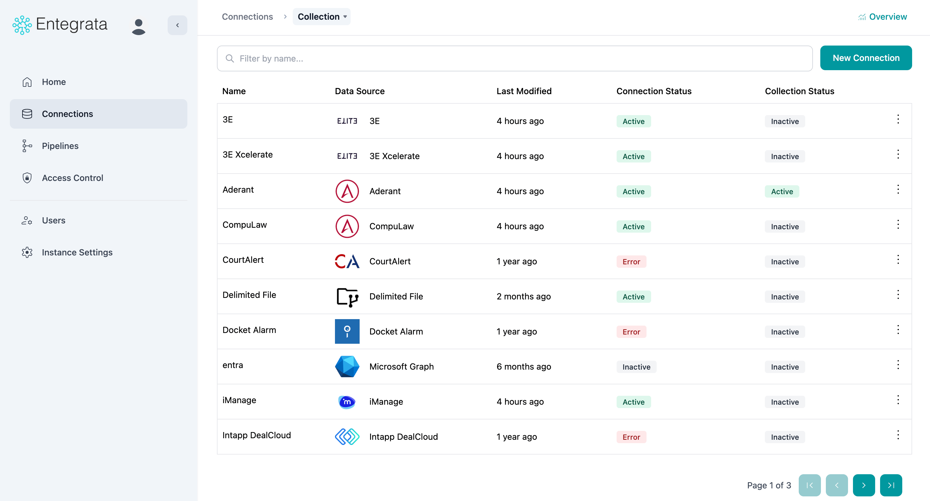 Connections list showing configured data sources