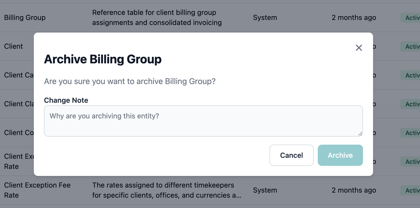 Edit Archive confirmation modal