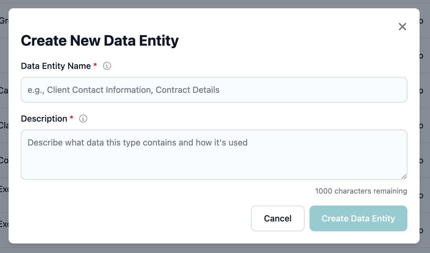 Create data type dialog with fields filled