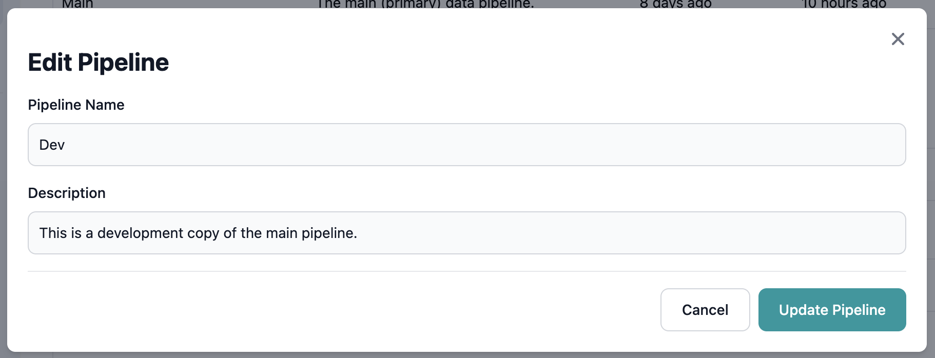 Edit option in pipeline actions menu