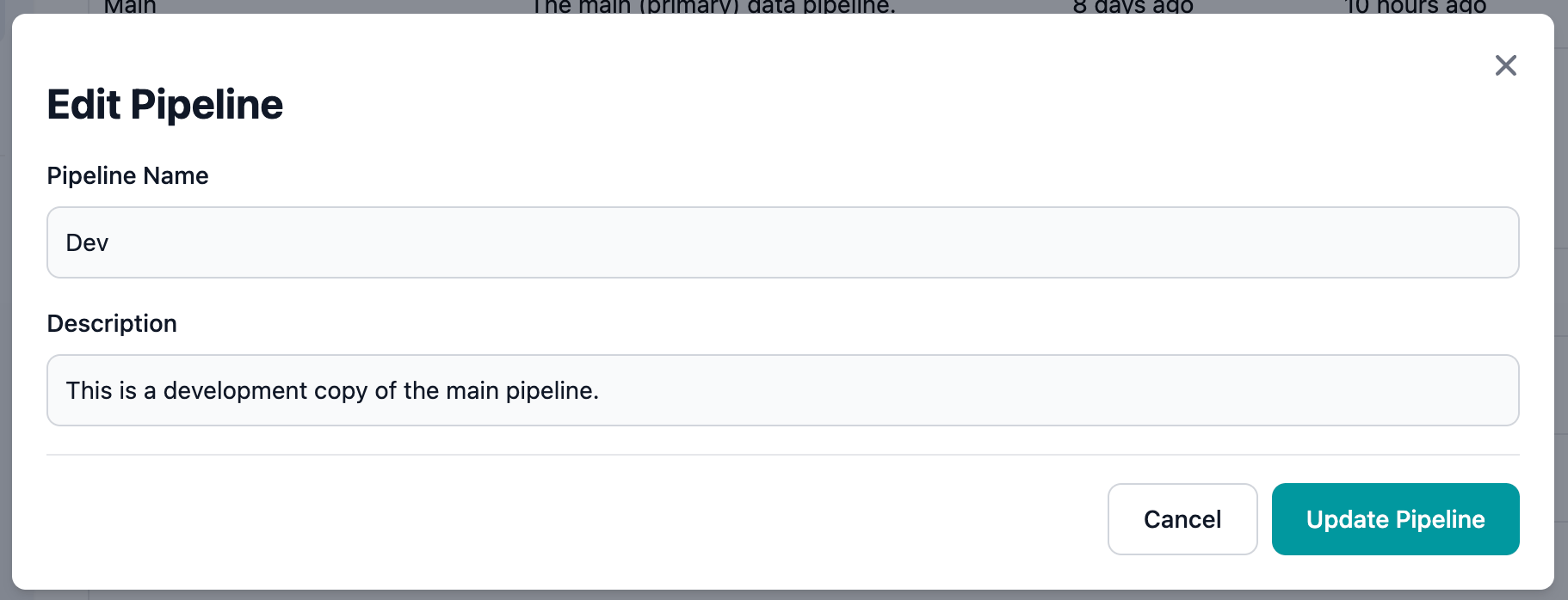 Edit option in pipeline actions menu