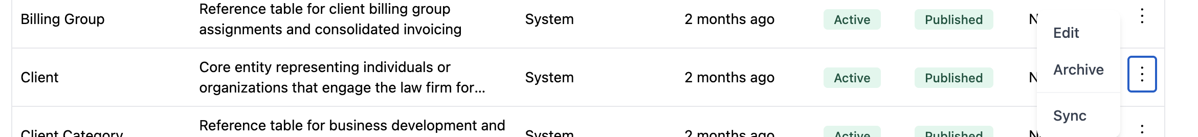 Edit Options menu with Archive option
