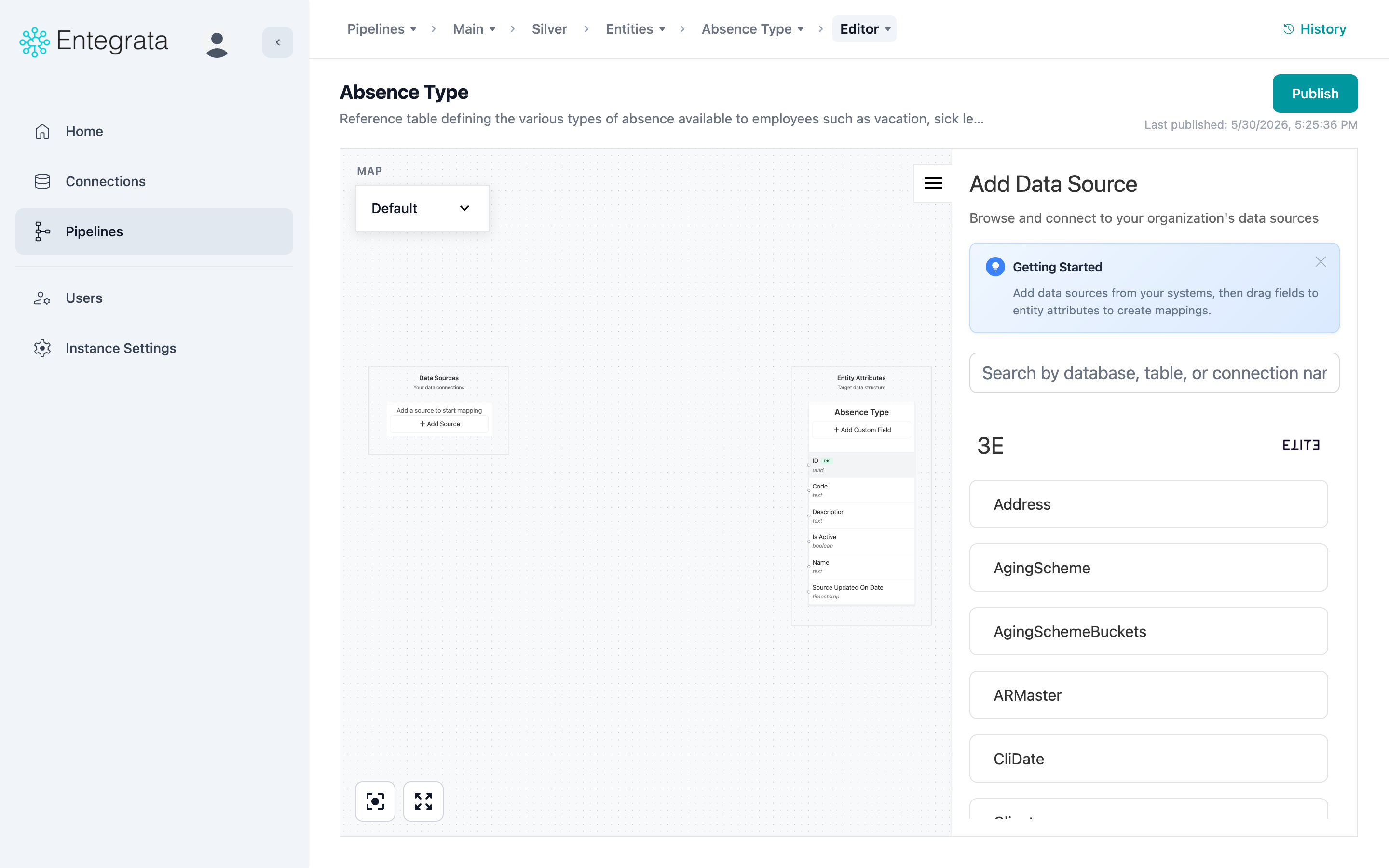 Mapping editor with source and entity nodes