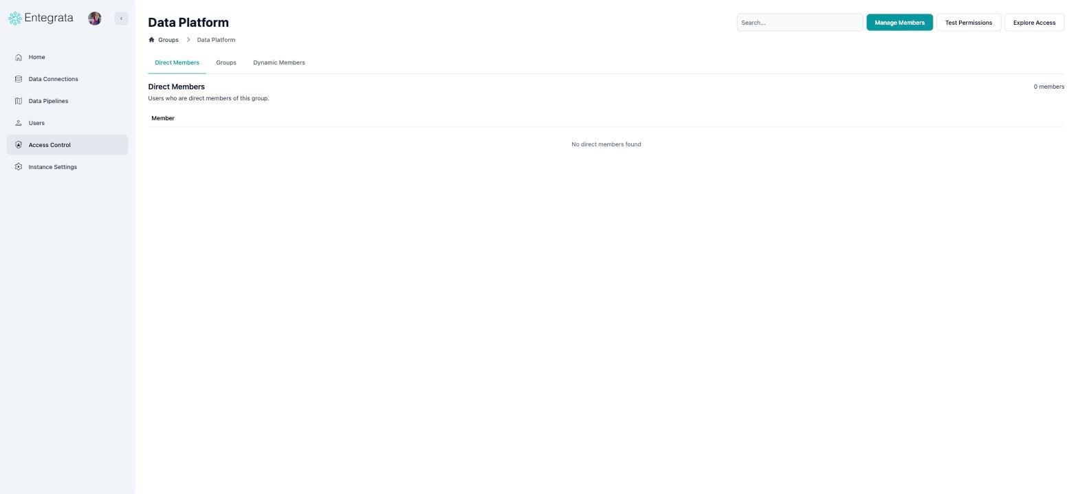 Group detail with a title, tab strip, and header buttons