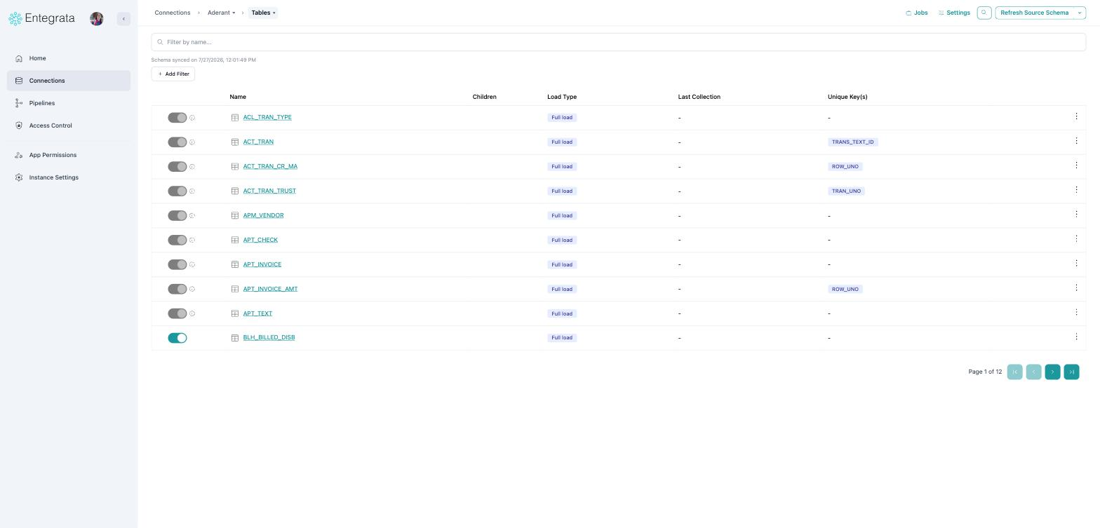 Connection detail with breadcrumb menus and top-right actions