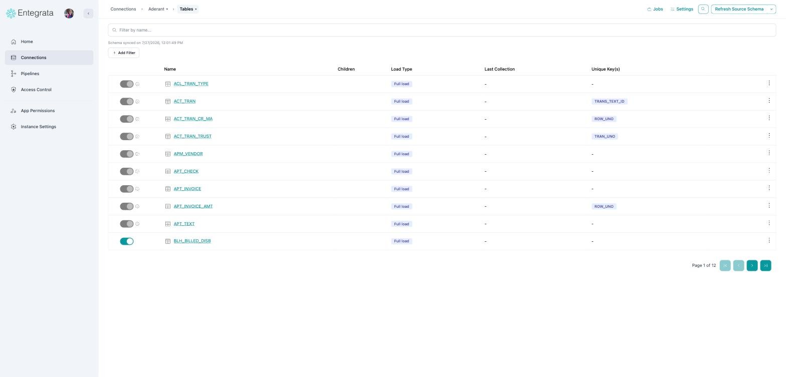 Connection detail with breadcrumb menus and top-right actions