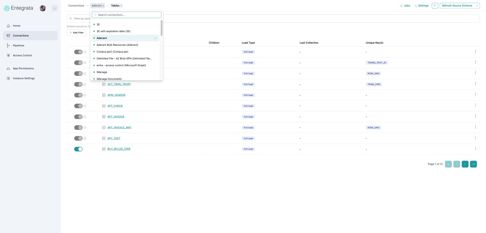 Connection switcher listing connections with status dots